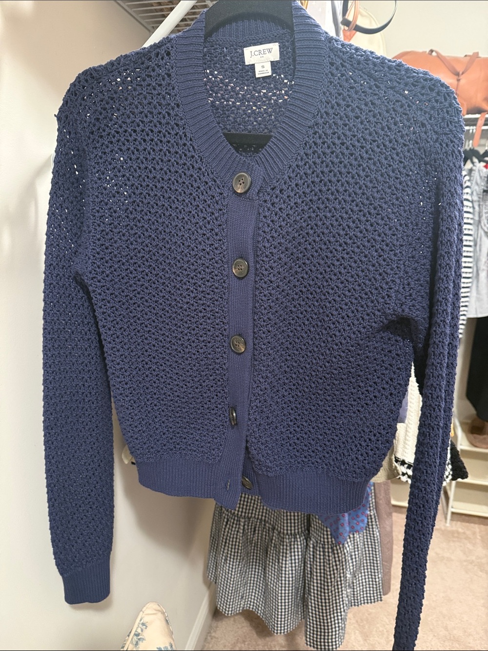 J. Crew Navy Open-Knit Button Cardigan small new
